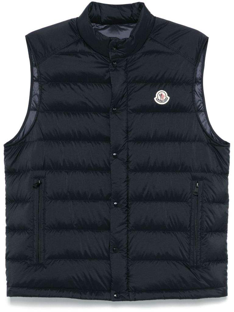 Moncler Sleeveless Quilted Coat With High Collar And Snap Closure In Blue