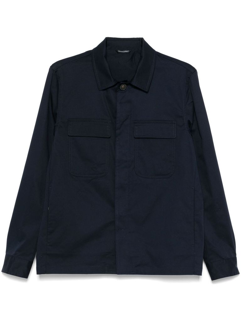 Shop Daniele Alessandrini Blue Jacket-shirt In Cotton With Pockets