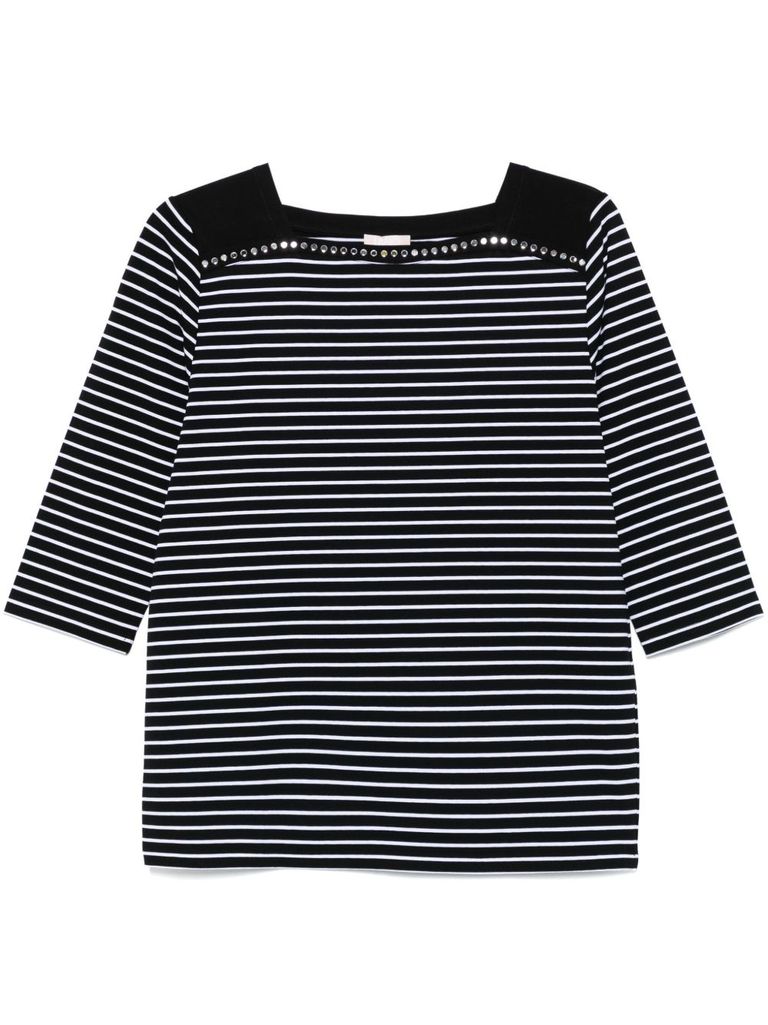 Liu •jo Cotton T-shirt With Black And White Stripes In Black