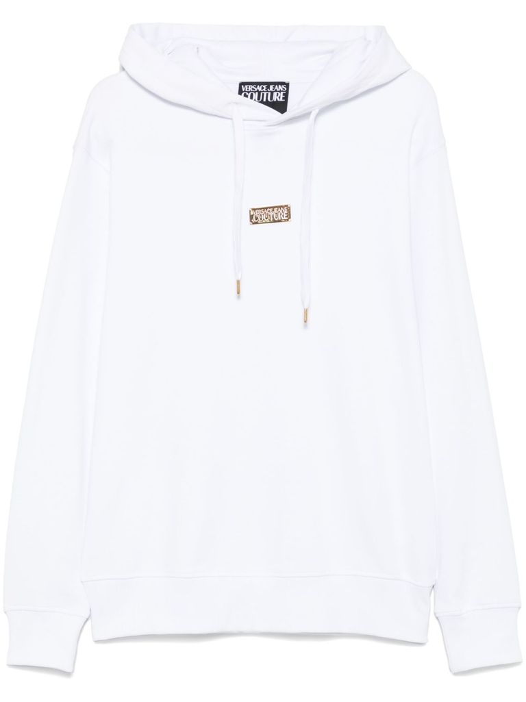 Shop Versace Jeans Couture White Hoodie In Cotton With Gold Label With Logo