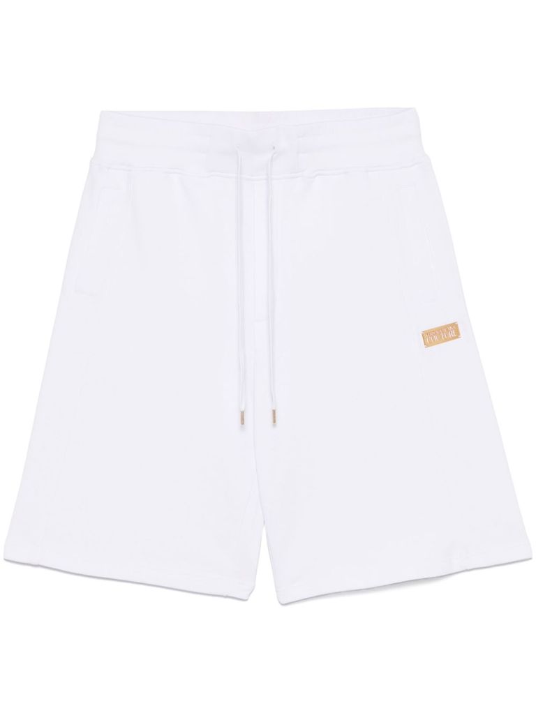 VERSACE JEANS COUTURE WHITE SHORTS IN COTTON WITH GOLD LABEL WITH LOGO 