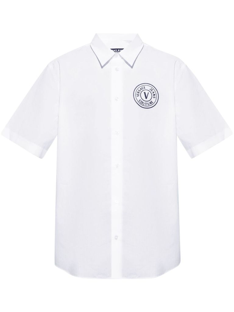 Shop Versace Jeans Couture White Shirt In Cotton Short-sleeves With Logo