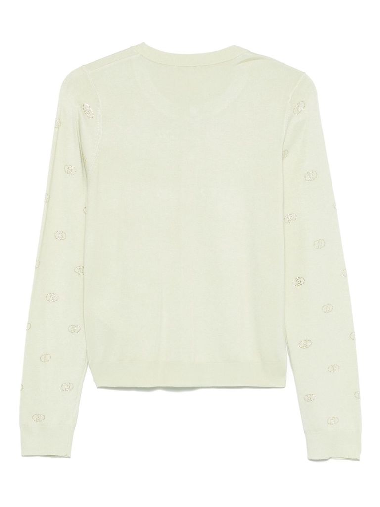 Shop Liu •jo Cardigan In Light Green With Lettering Motif Con Strass