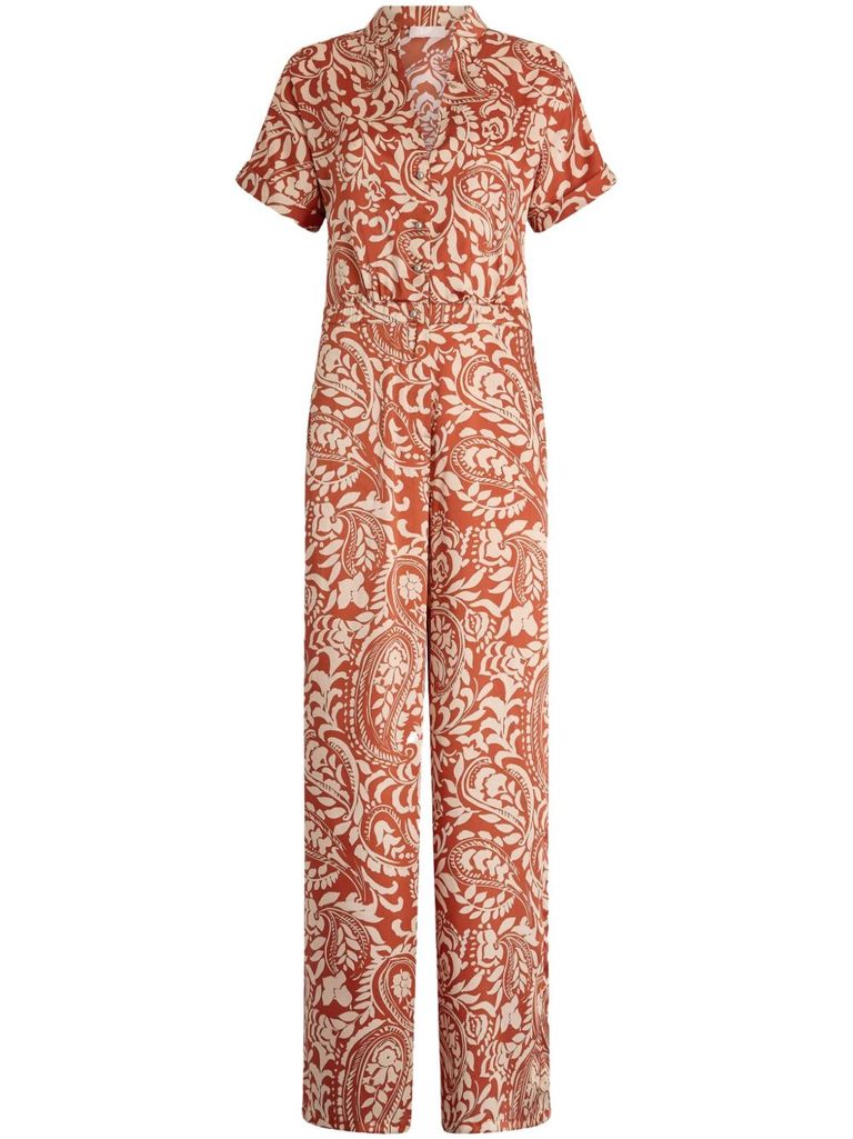 Liu •jo Printed Twill Jumpsuit In Brown