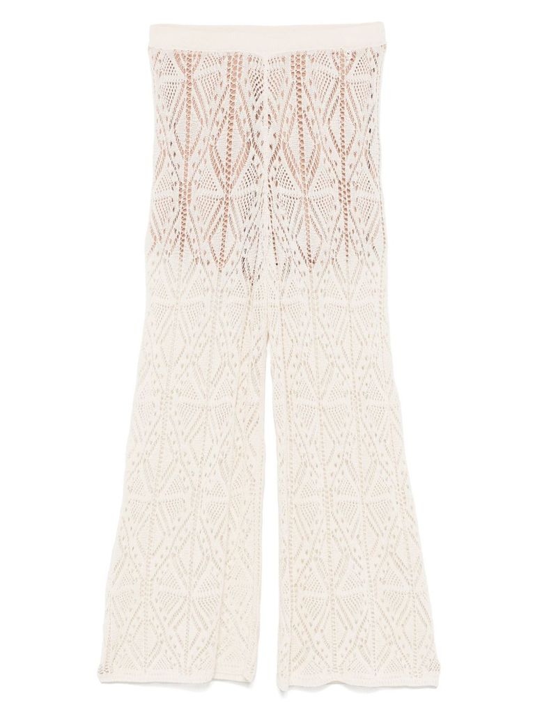 Liu •jo Liu Jo Open-knit Wide-leg Trousers With Geometric Pattern In Beige