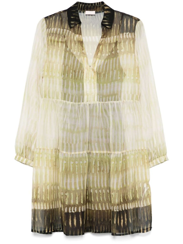 Liu •jo Liu Jo Tiered Mini Dress With Button-down Front In Green