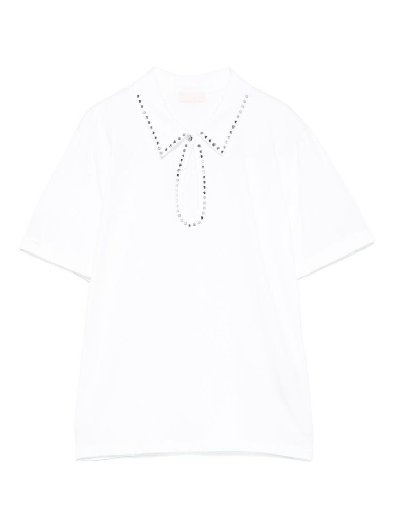 Liu •jo Cotton Polo In White With Rhinestones In White