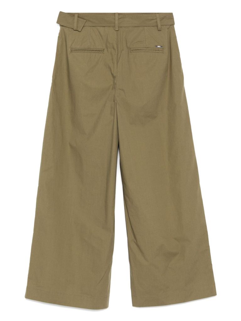 Liu •jo Cotton Trousers In Green With Waist Belt In Green