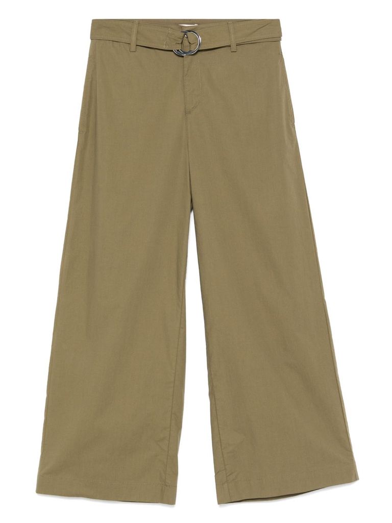 Liu •jo Cotton Trousers In Green With Waist Belt In Green