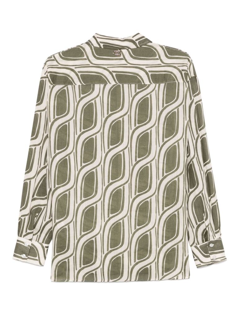 Liu •jo Ramie Shirt In Green Mitif With Two Chest Patch Pockets In Green