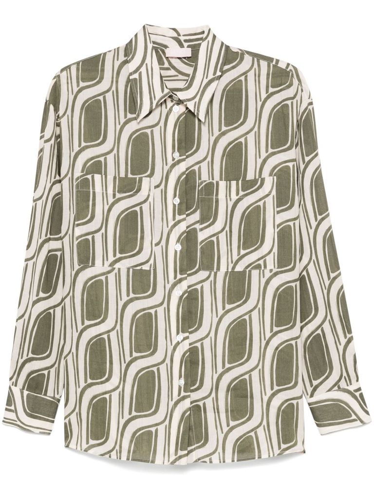 Liu •jo Ramie Shirt In Green Mitif With Two Chest Patch Pockets In Green