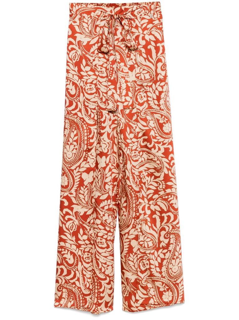 Liu •jo Liu Jo Trousers In Orange Motif With Tie Waist In Orange