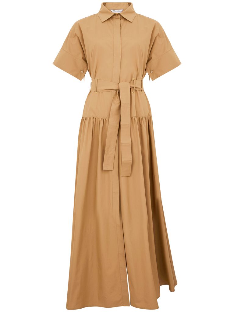 Max Mara Agoraio Belted Eyelet-embellished Cotton-poplin Midi Shirt Dress In Beige