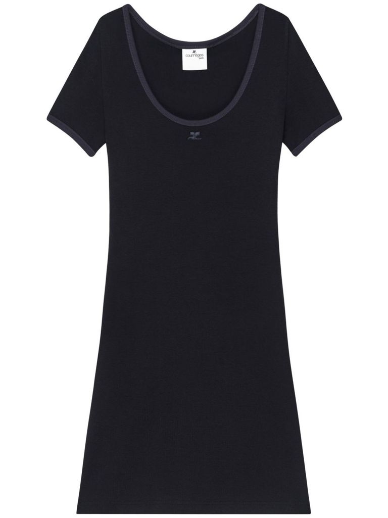 Courrèges Cotton Short Sleeves Mini Dress In Black In Black