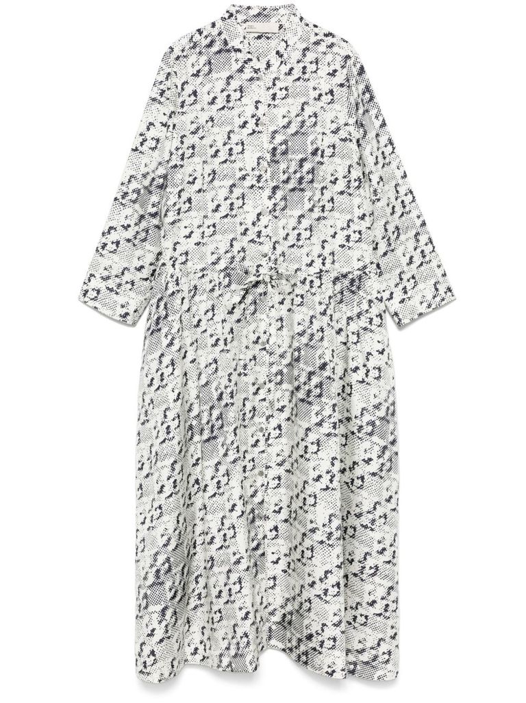 Tory Burch Ivory Silk Midi Dress With Button-up Front And Cinched Waist In Beige