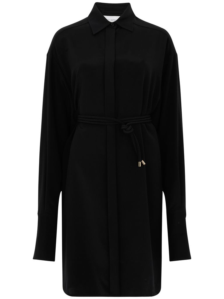Sportmax Waist Belt Long Sleeve Dress With Tie Detail In Black