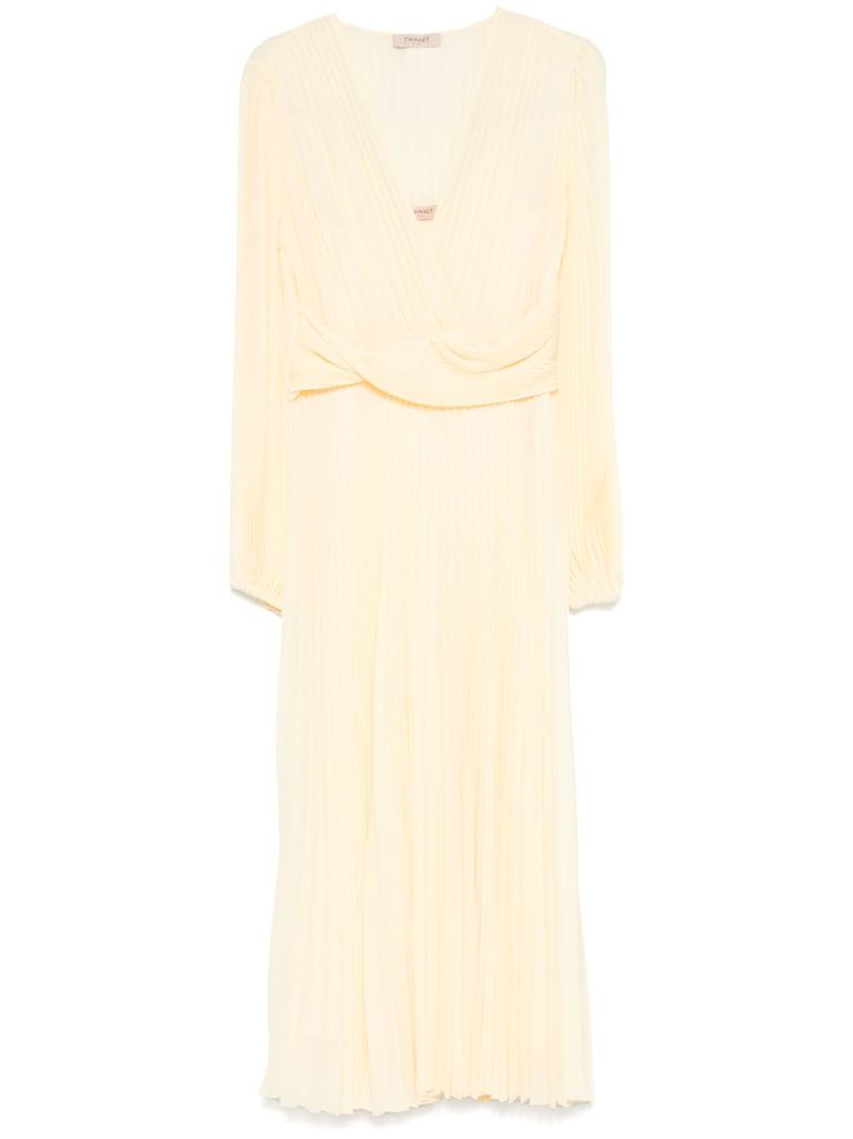 Shop Twinset Cream-colored Midi Dress In Pleated Crepe In White