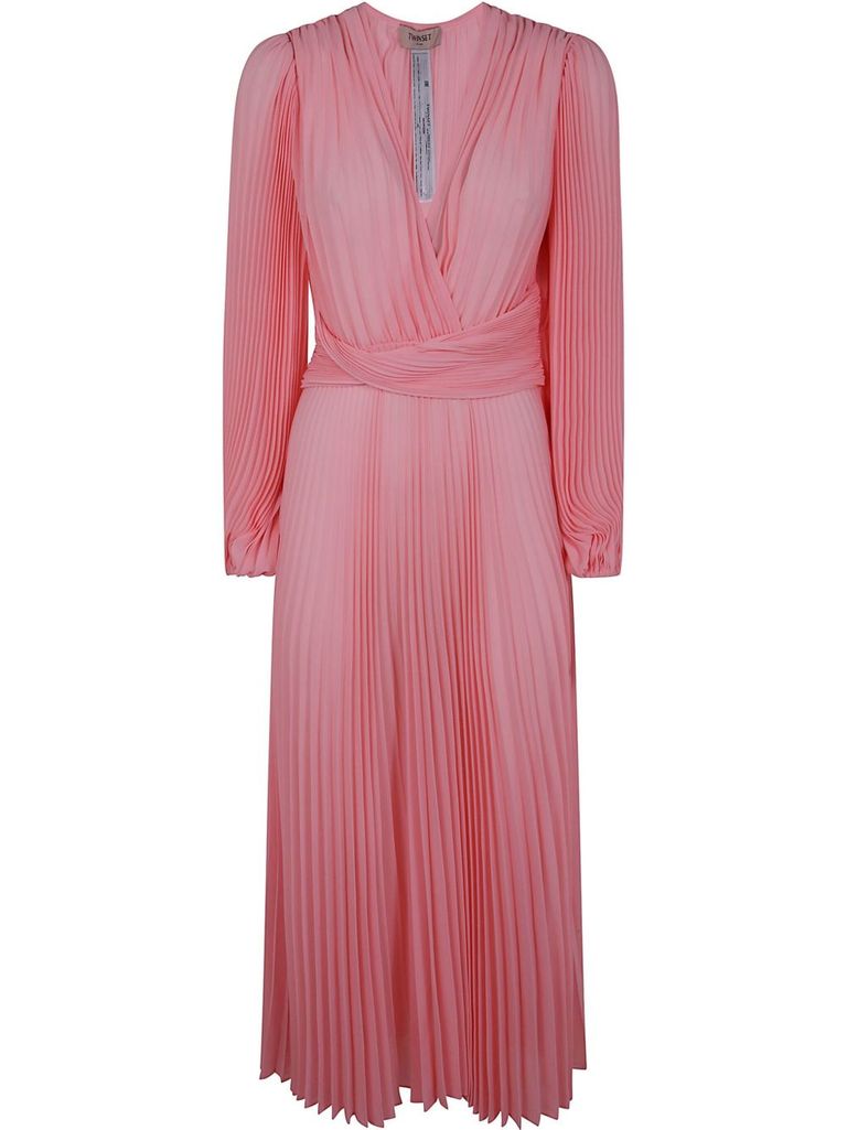 Shop Twinset Pink Pleated Crepe Midi Dress