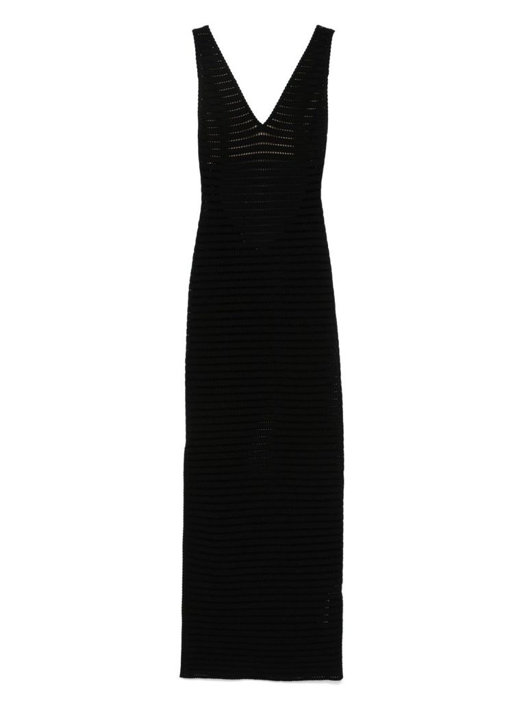 Elisabetta Franchi Form-fitting Black Maxi Dress With Deep V-neckline In Black
