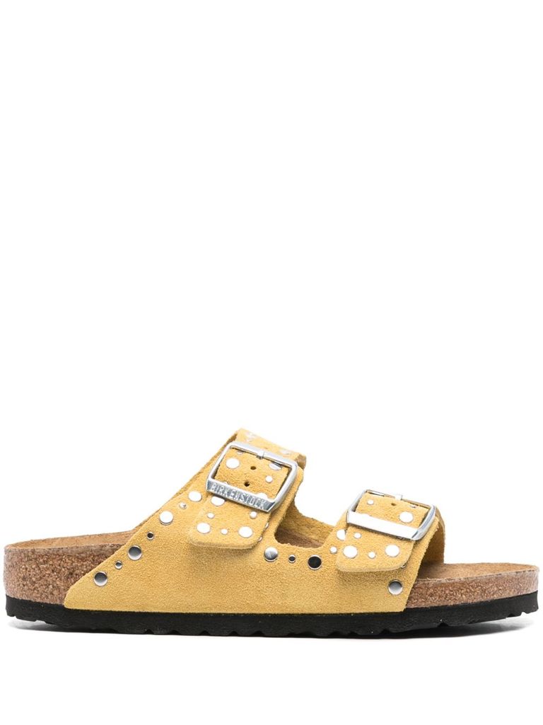 Birkenstock Arizona Rivet Border Leather Sandals With Applied Metal Rivets In Yellow