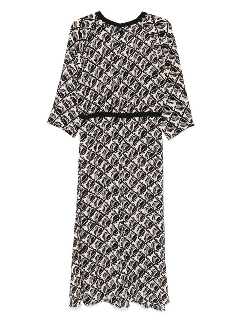 Seventy Mdi Dress With Black Motif In Black