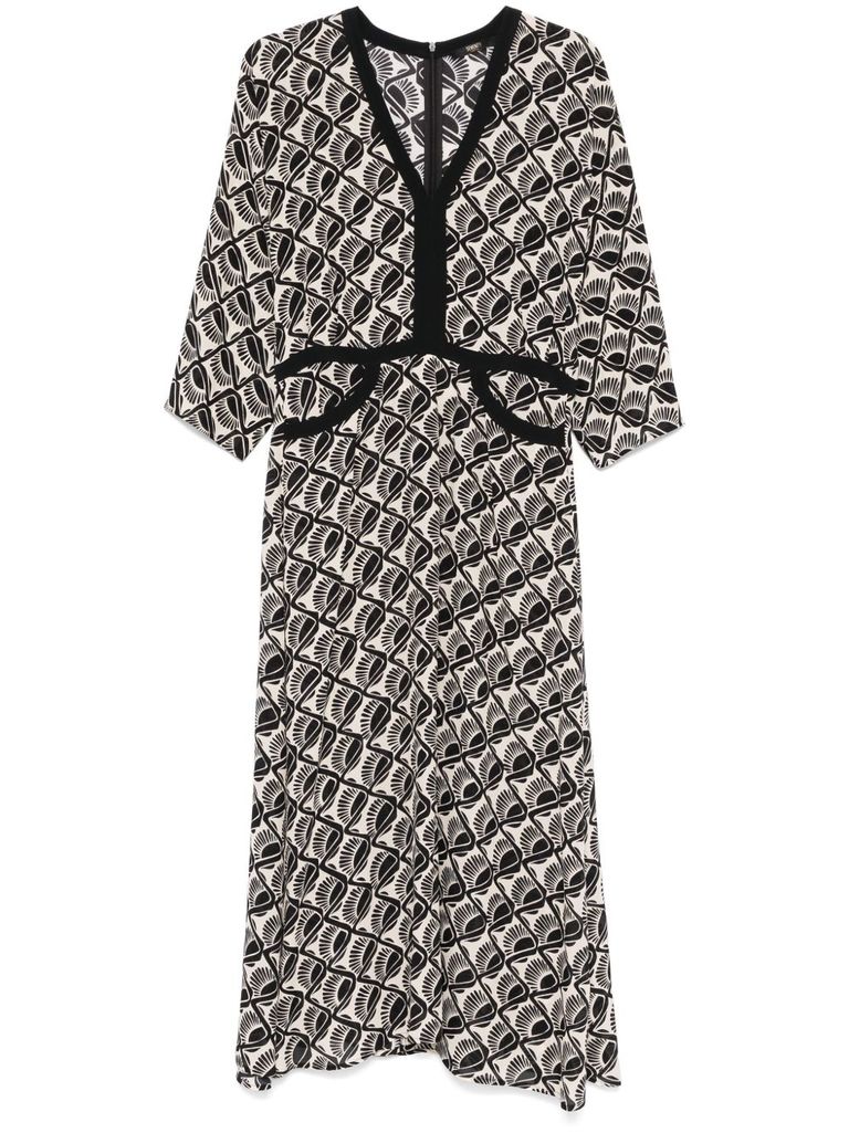 Seventy Mdi Dress With Black Motif In Black