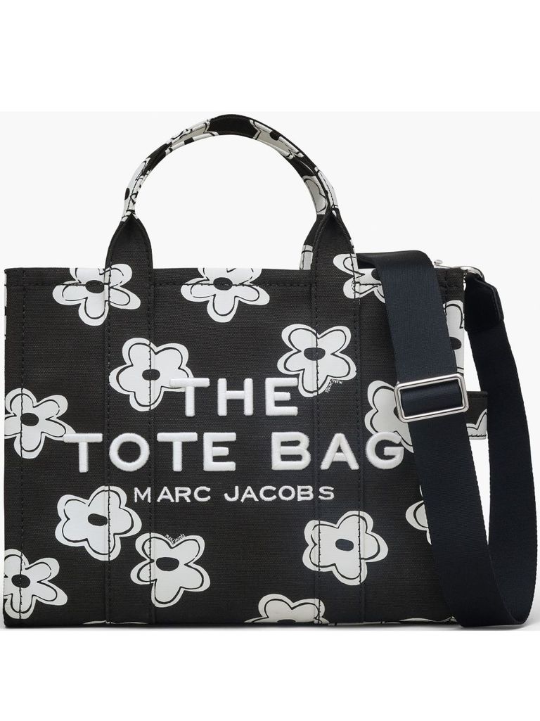 Shop Marc Jacobs Tote Bag In Black With White Floreal Pattern