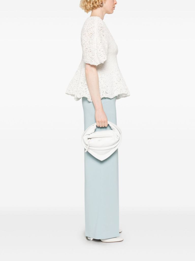 Lamb leather tote bag 'Midi Tortellino' in white