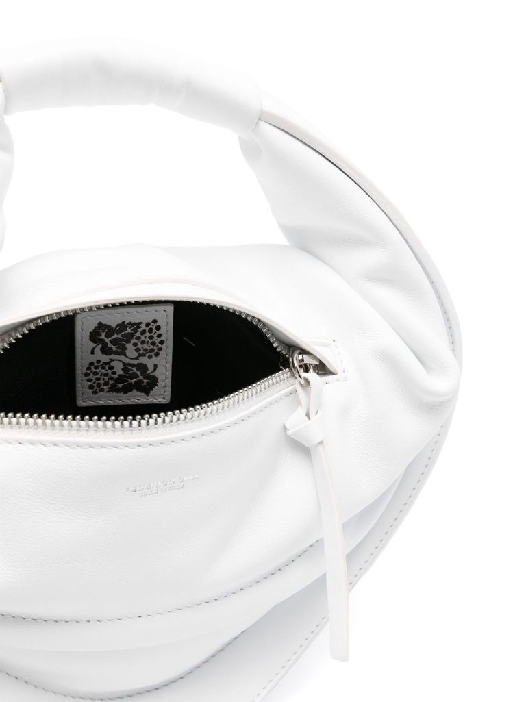 Lamb leather tote bag 'Midi Tortellino' in white