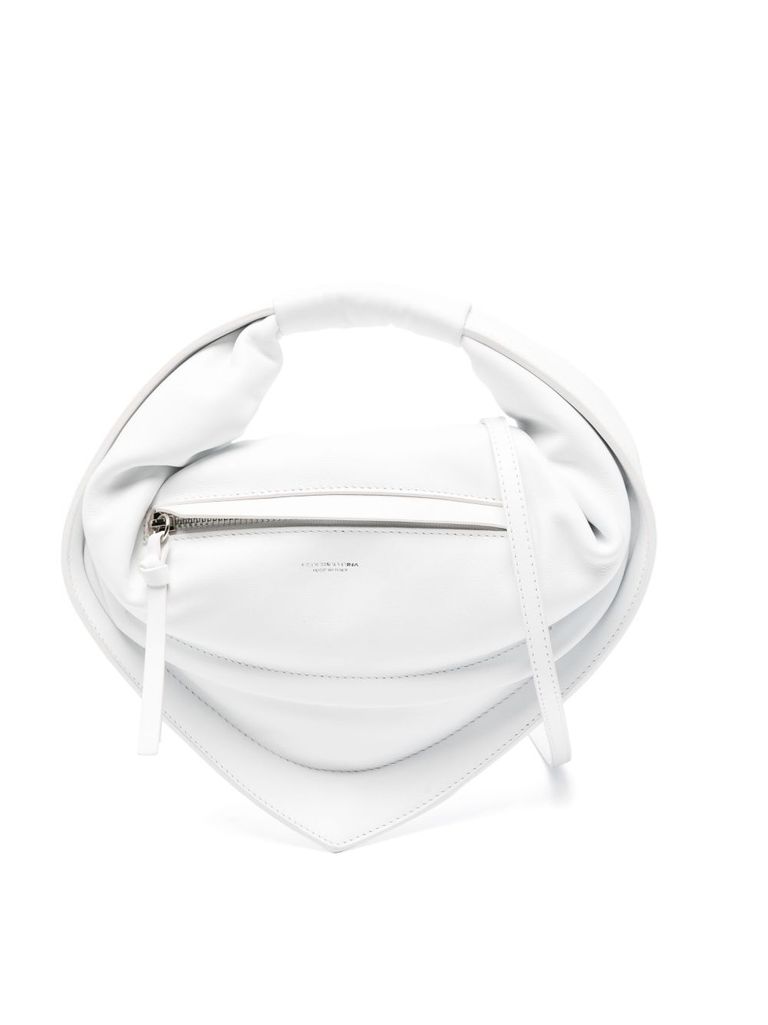 Lamb leather tote bag 'Midi Tortellino' in white
