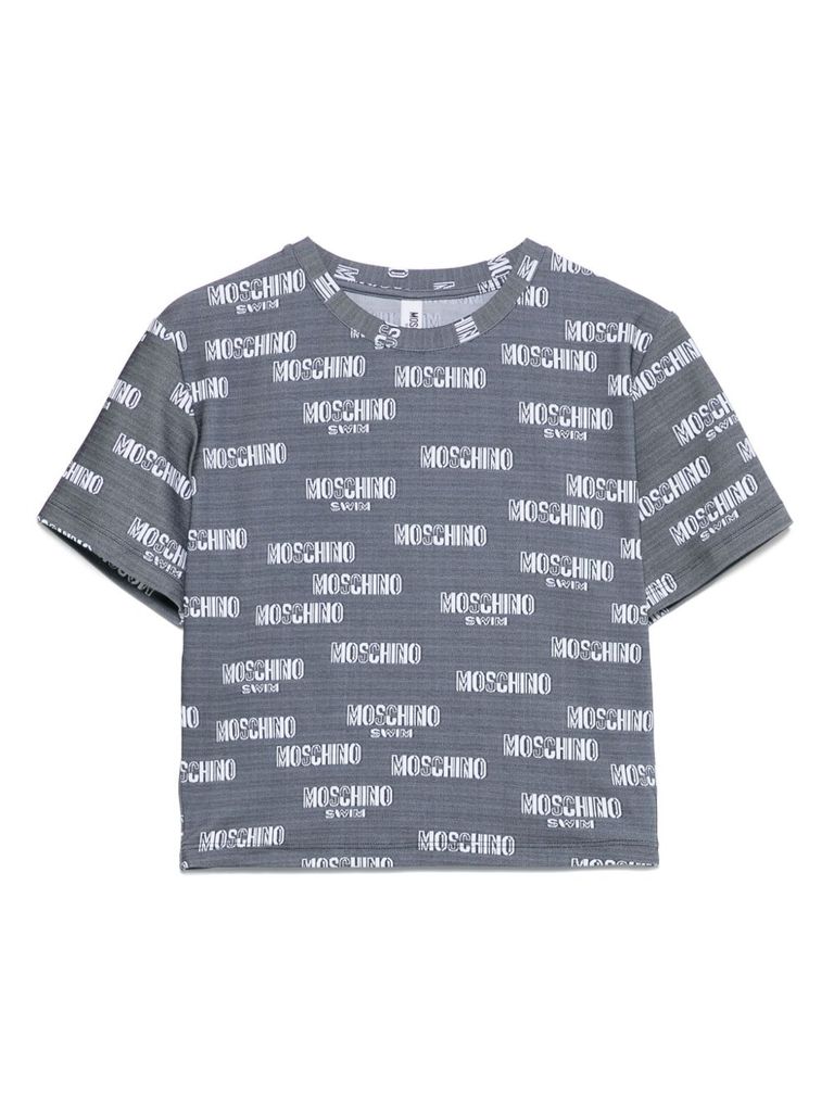 Shop Moschino Swim Stretch Crop  T-shirt In Grey With Logo