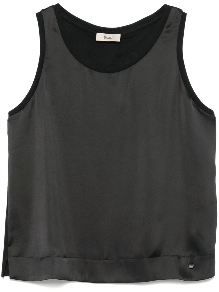 Herno Glam Knit Effect Satin Tank Top In Black