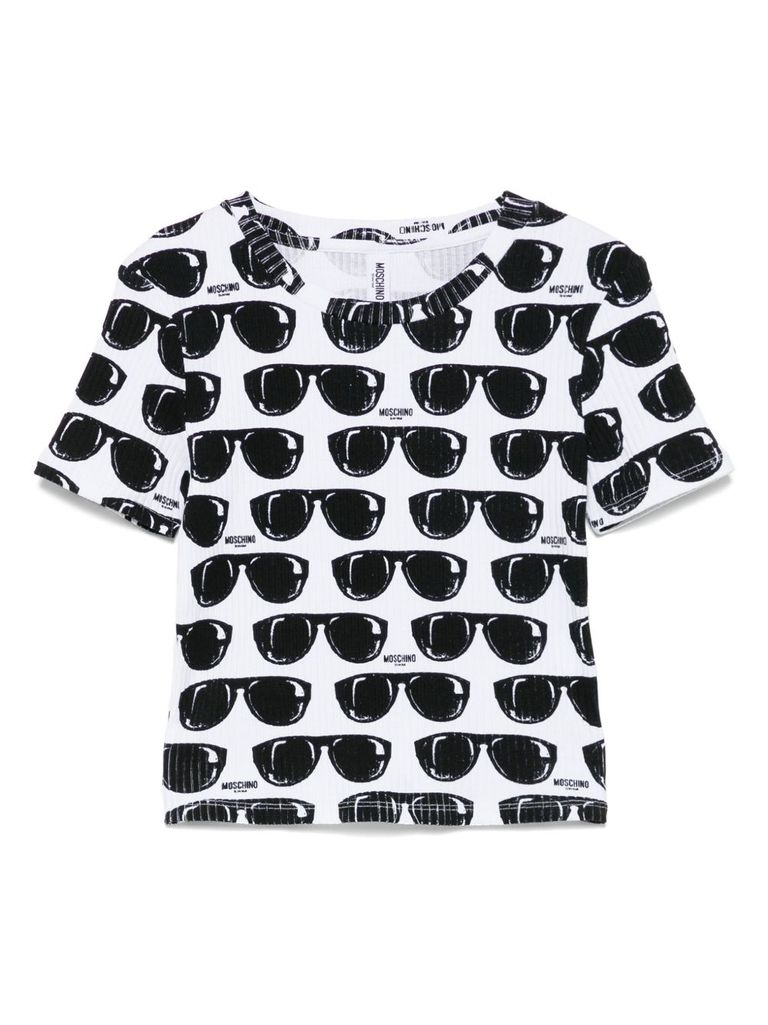 Shop Moschino Swim Stretcth T-shirt In White With Print