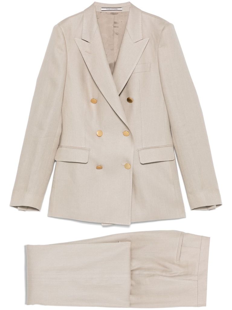 Tagliatore Linen Double-breasted Suit In Taupe In Grey