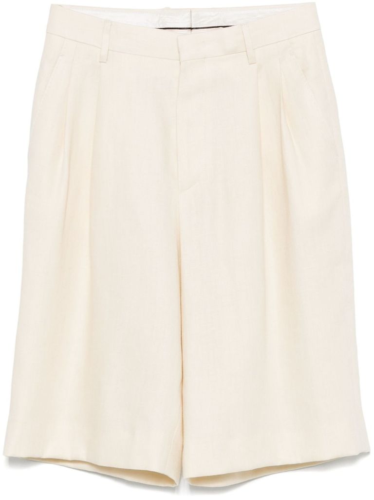 Tagliatore Tailored Beige Linen Shorts With Pleated Front In Beige