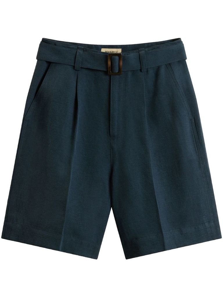 Woolrich Blended Linen Shorts In Linen With Waist Belt In Blue