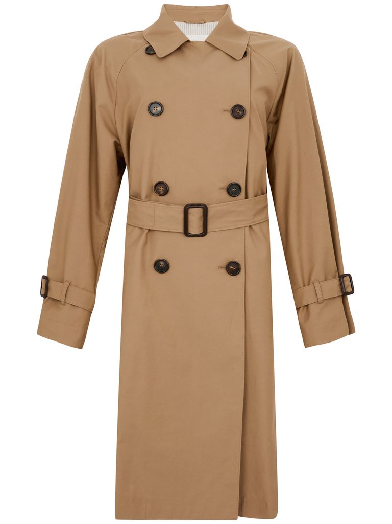 Max Mara The Cube Double-breasted Midi Trench Coat Made From A Water-repellent Cotton Blend Twill In Beige