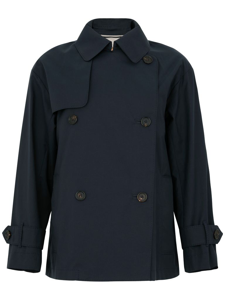 Max Mara The Cube Trench Corto In Twill Antigoccia In Blue