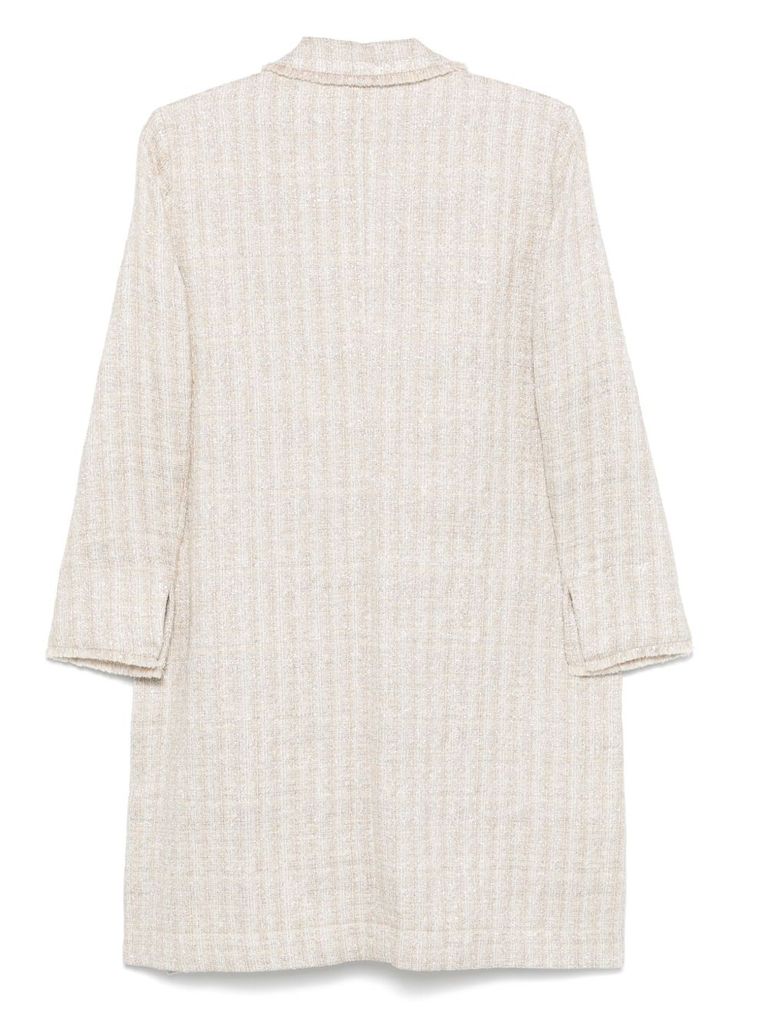 Seventy Textured Long Coat With Notched Collar In White