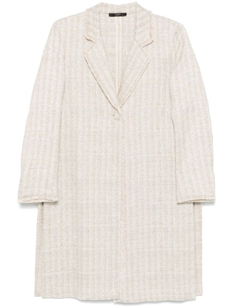 Seventy Textured Long Coat With Notched Collar In White