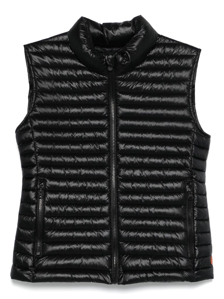 Save The Duck Quilted Sleeveless Down Vest With High Collar In Black