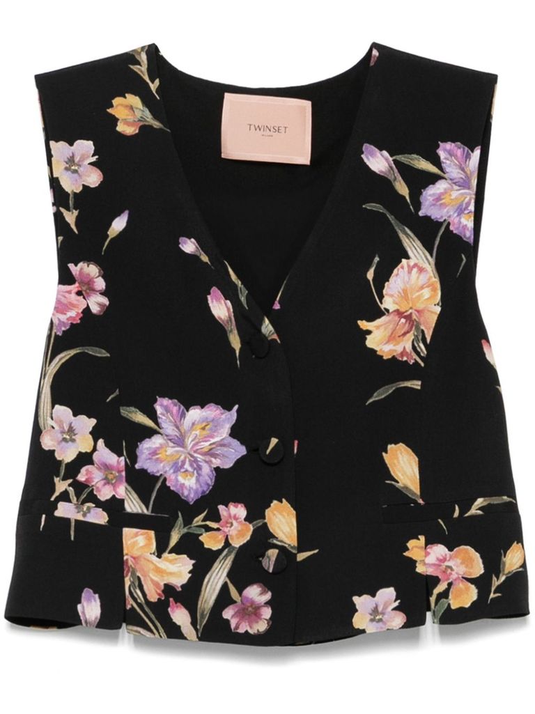Shop Twinset Gilet In Black With Floral Print