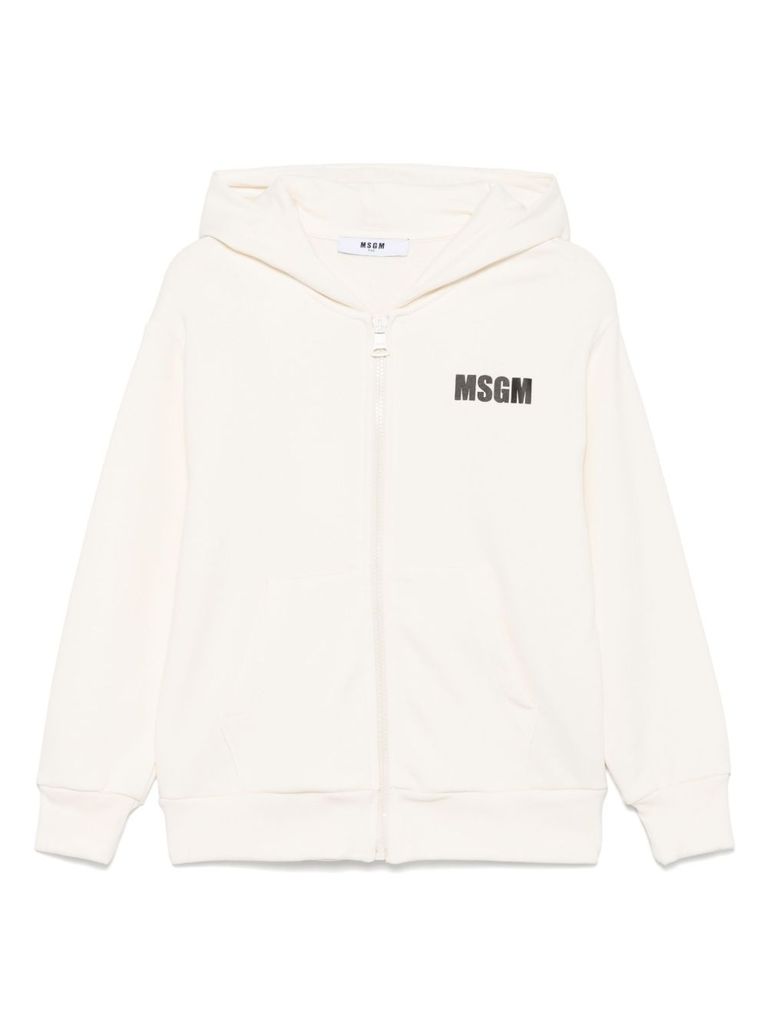 Beige hoodie in cotton with zip