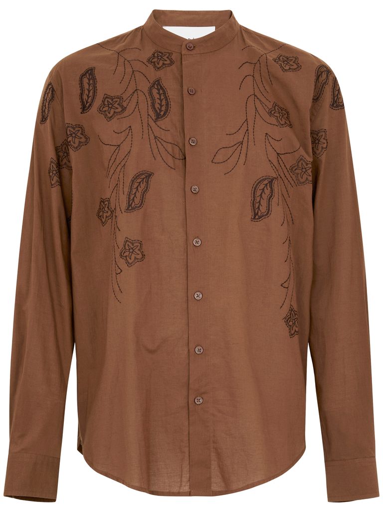 AMARANTO BROWN SHIRT WITH FLORAL EMBROIDERY