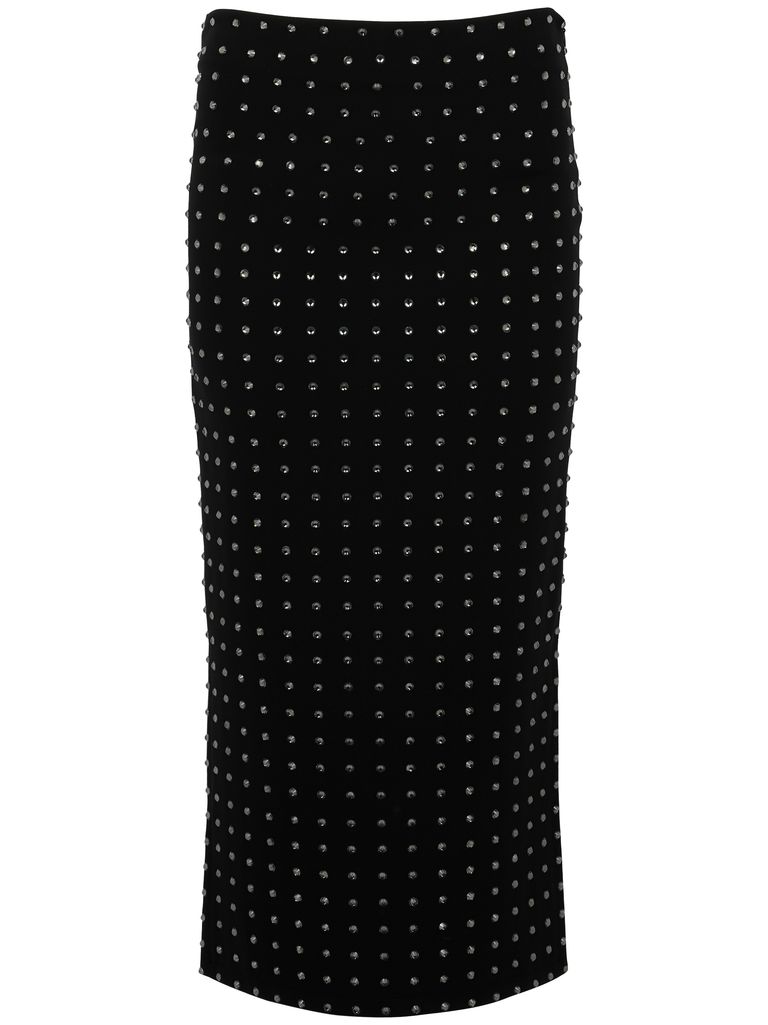 Sportmax Crystal Studded High Waist Midi Skirt In Black