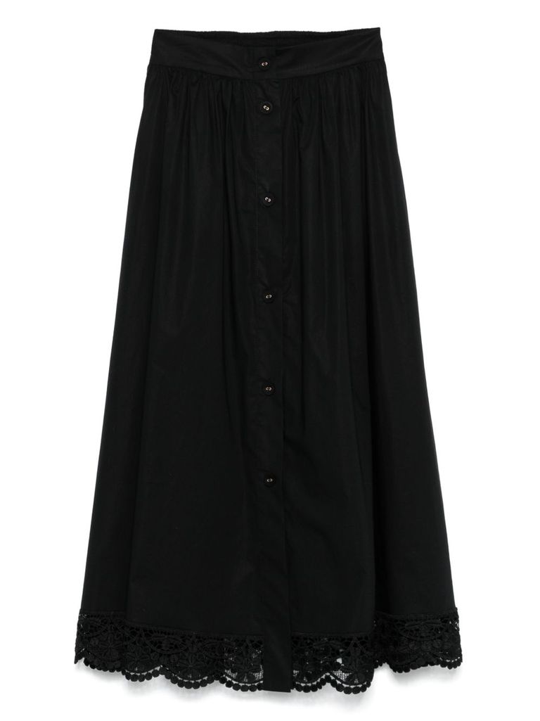 Twinset Cotton Midi Skirt In Black With Buttons Fastening In Black