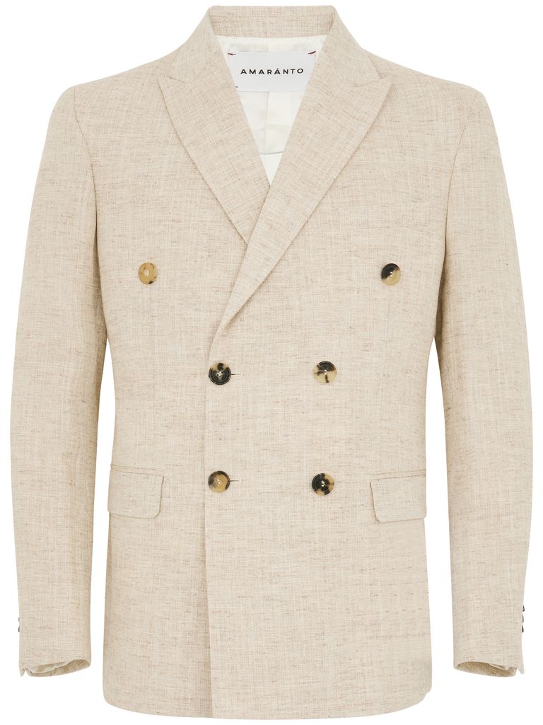 Shop Amaranto Elegant Double-breasted Blazer In Beige