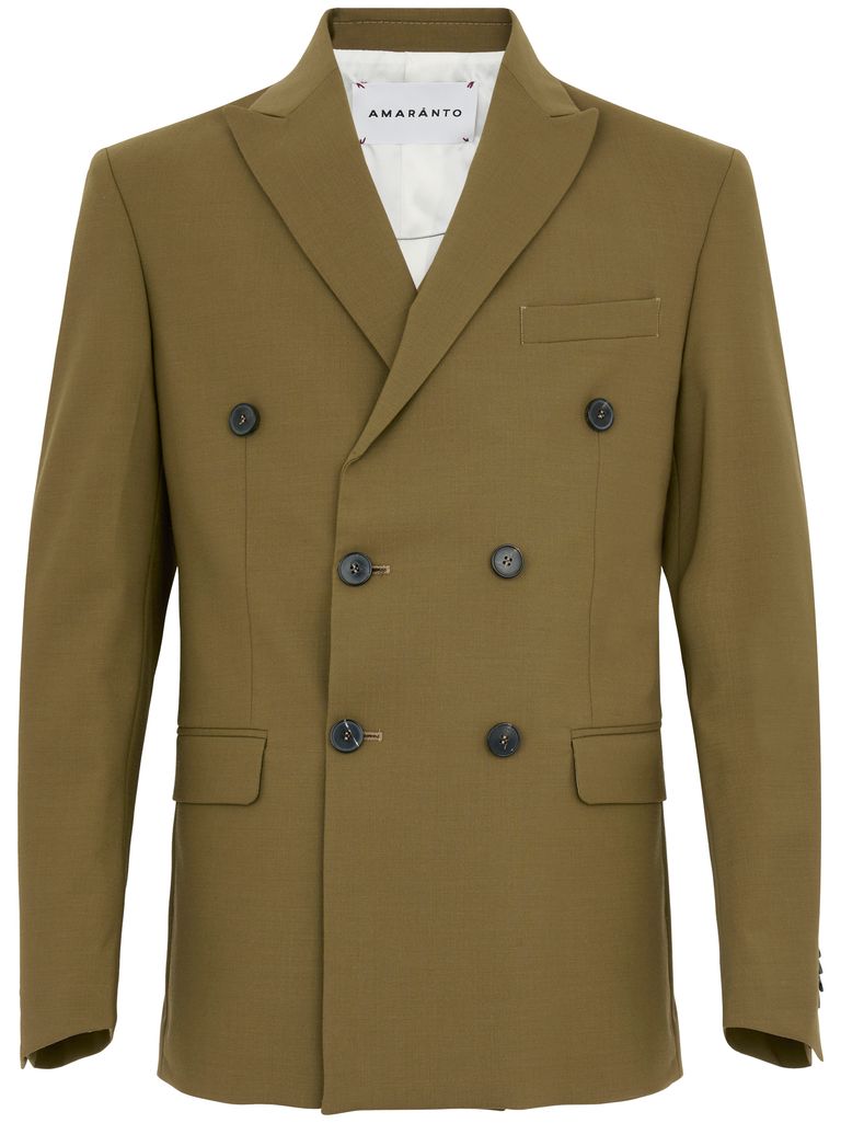 Shop Amaranto Double-breasted Military Green Blazer