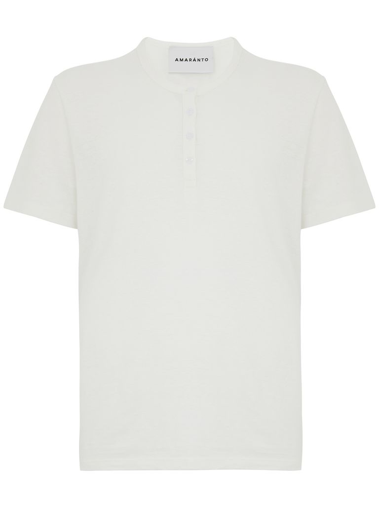 AMARANTO WHITE LINEN SHORT-SLEEVET-SHIRT WITH BUTTONS
