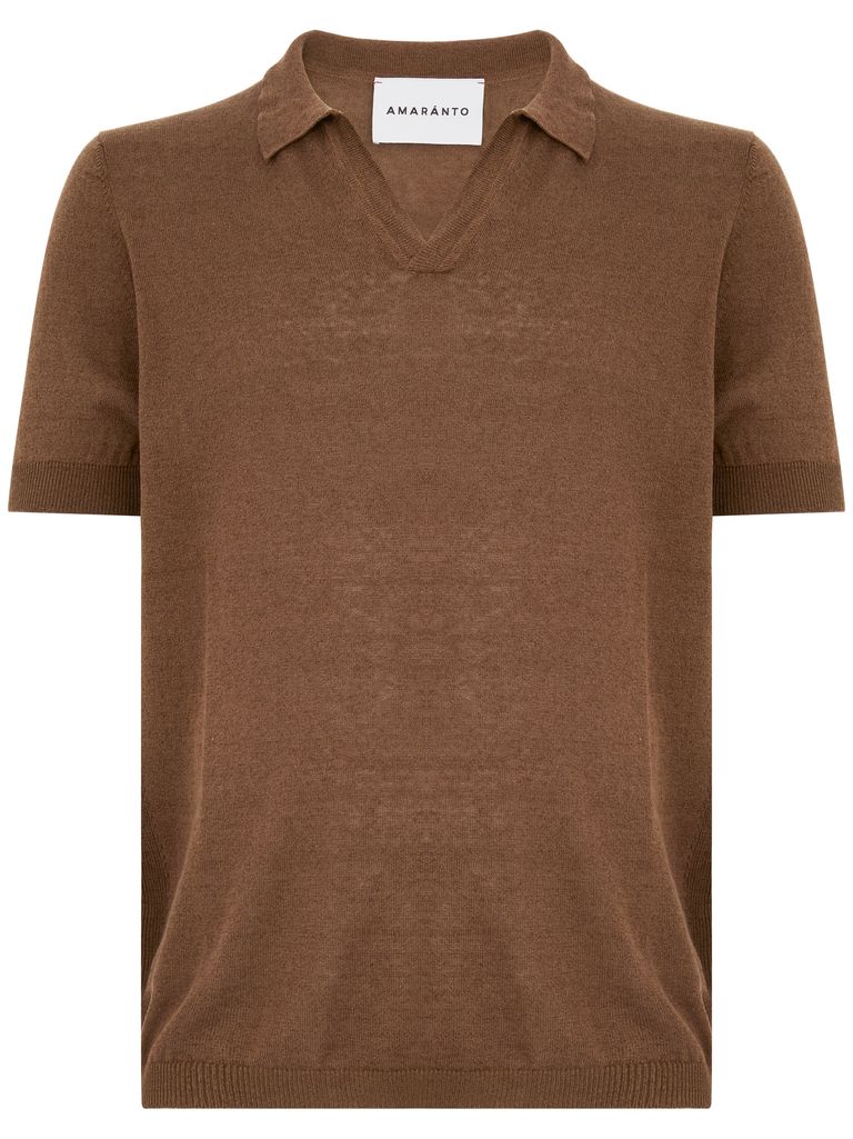 AMARANTO BROWN KNITTED T-SHIRT WITH V-NECK
